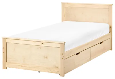 Zdjęcie produktu dla BELIANI Łóżko naturalne drewno sosnowe 90 x 200 cm rama ze stelażem z 2 szufladami skandynawskie