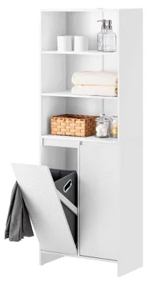 Produktbild von Schmaler Badezimmerschrank mit Wäschekorb, Hochschrank mit Türen und Regal, Badmöbel für Badezimmer 60x30x171cm