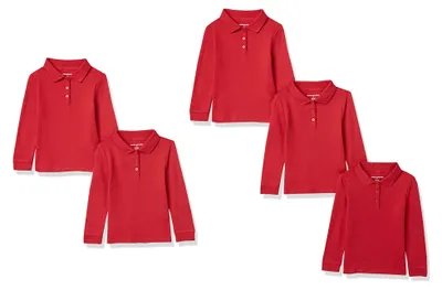 Immagine prodotto di A. Maglie polo a maniche lunghe in interlock per bambine, confezione da 5, colore rosso, taglia 4 anni