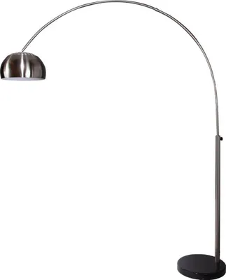 Produktbild von cagü: Design Bogenlampe LUXX Chrom gebürstet mit Marmorfuß Schwarz 170-210cm Höhe verstellbar Designklassiker