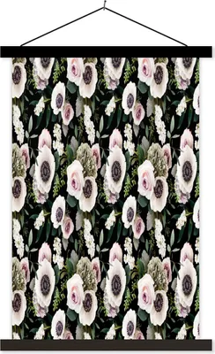 Produktbild von MuchoWow® Textilposter Blumen - Rosen - Anemone - Flieder 120x180 cm mit schwarzem Rahmen - Fotos
