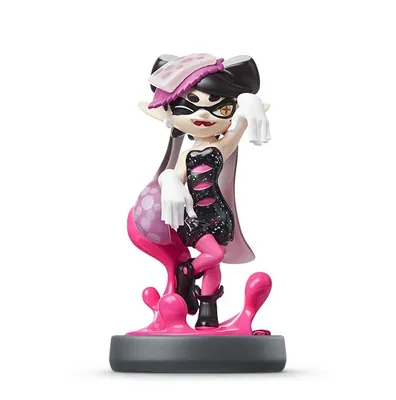 A figurine of a character from the Splatoon video game series, standing on a pink base with splatters of pink ink.