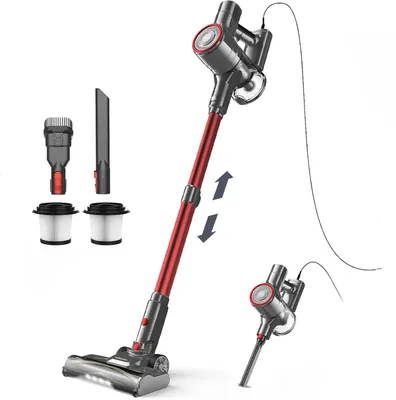 Image de Aspirateur - 3 en 1 (aspirateur balai et aspirateur à main) - 600 W - Avec fil - Filtre HEPA - Sans sac - Câble de 6 mètres - Rouge