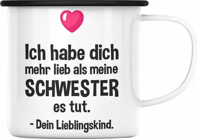 Produktbild von Trendation - Lieblingskind Muttertag Vatertag Emaille Tasse Geschenk Kinder Sohn Tochter Mama Emaille Tasse mit Spruch (Schwarz)