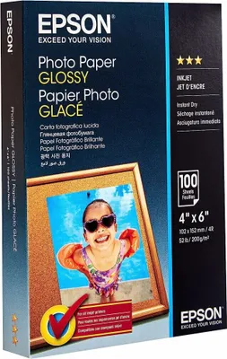 Zdjęcie produktu dla Epson Photo Paper Glossy - 10x15cm - 100 Arkuszy, Połysk, 200 g/m², 100 ark., - WorkForce WF-7620DTWF - WorkForce WF-7610DWF - WorkForce WF-7110DTW - WorkForce WF-3640DTWF -..., 100 mm, 150 mm