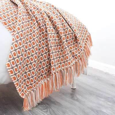 Obrázek produktu pro Solidchoice - Pletená deka s frędzлями a vzorem "houndstooth", rozměry 170 x 130 cm