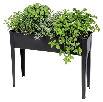 Produktbild von Garten Hochbeet aus Metall anthrazit mit Fußkappen – 102 x 80 cm – Pflanzbeet pulverbeschichtet für Gemüse und Blumenbeete
