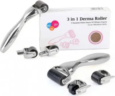 Obrázok produktu pre Derma valček na telo, súprava na tvár a oči, dermaroller 3v1, oceľ, strieborný, 3 kusy
