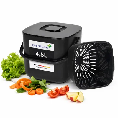 Produktbild von Theo&Cleo Biomülleimer Küche 4,5L mit Deckel und herausnehmbarem Sieb, BPA-freier Kompostbehälter, geruchsdicht, spülmaschinenfest