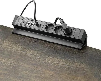 Produktbild von Sicherheitssteckdose mit USB RJ45 HDMI und Schalter - Bürosteckdose mit Überlastschutz - 3-fach-Steckdose + Kindersicherung