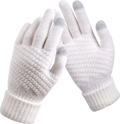 Immagine prodotto di Guanti invernali da donna con tocco caldo, bianchi, 100% filato acrilico, taglia universale