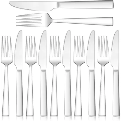 Produktbild von Steakbesteck Set Edelstahl 12 Teile 6 Messer 6 Gabeln Hochglanzpoliert Spülmaschinenfest