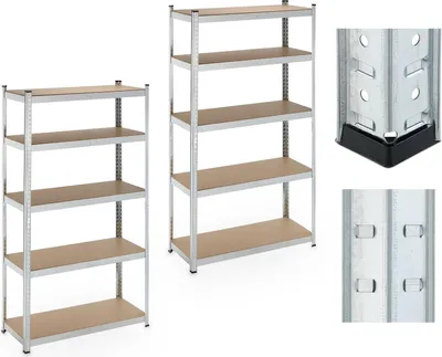 Produktbild von Relaxdays Schwerlastregal, 2er Set, 5 Ebenen, 180x100x40 cm, 500 kg Tragkraft, Stahl, Lagerregal Keller & Garage, silber