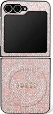 A pink leather phone case for a Samsung Galaxy Z Flip7.