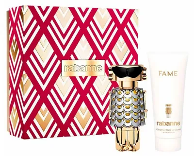 Zdjęcie produktu dla Zestaw perfum Fame Eau de Parfum (spray, 80 ml) + balsam do ciała (100 ml) – damski zapach o kwiatowo-drewno-piżmowej kompozycji, zawierający nuty mango, jaśminu, kadzidła, wanilii i drzewa sandałowego