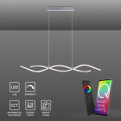 Produktbild von Paul Neuhaus LED Pendellampe Q - MALINA Smart Home CCT Hängelampe dimmbar per Fernbedienung, wellenförmig stahlfarbig Wohnzimmer, Esszimmer, Küche 2339-55