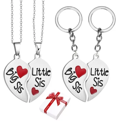 Immagine prodotto di TRANKIELO® - Set di 2 collane e portachiavi - Collane a forma di cuore "Grande Sorella, Piccola Sorella" - Regalo perfetto per sorelle
