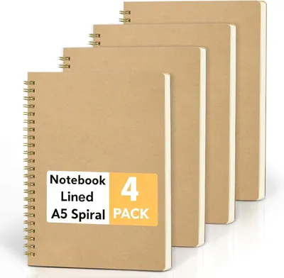 Produktbild von Notizbuch A5, Spiralblock 4er-Pack, 160 Seiten, für Schule