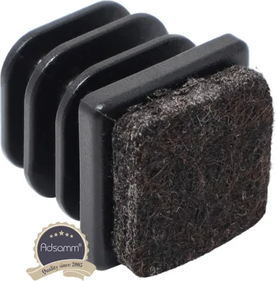 Produktbild von Adsamm® | 32 x Lamellenstopfen mit Filz / 20x20 mm / Innen 16x16 - 18x18 mm / Schwarz / quadratisch / Kunststoff-Möbelgleiter mit Filz für Stahlrohrstühle