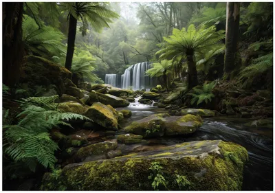 Produktbild von Fototapete Wald Wasserfall Natur - 250x175 cm - Vliestapete Wohnzimmer Schlafzimmer - Vlies Fototapete Grün - 16532VX5