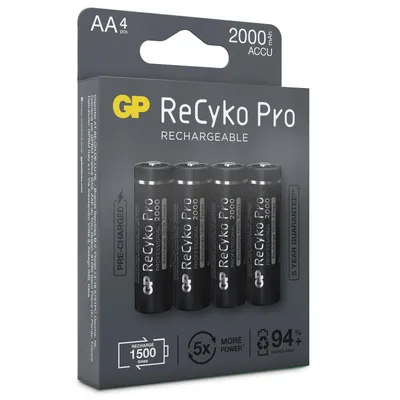 Produktbild von GP Batteries ReCyko Pro, Wiederaufladbarer Akku, AA, Nickel-Metallhydrid (NiMH), 1,2 V, 4 Stück(e), 2000 mAh