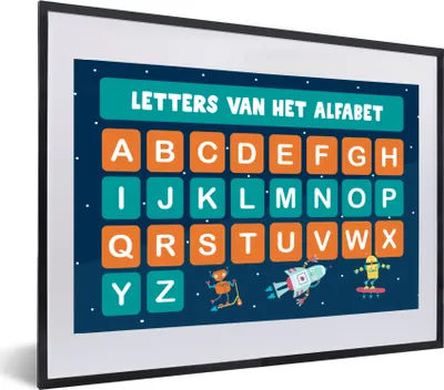 Produktbild von MuchoWow® MuchoWow® Gerahmtes Poster Kinderzimmer - Alphabet - Lernen - Jungen - Mädchen - Kinder - Kinder 60x40 cm - Poster mit zchwarzem Bilderrahmen - Schlafzimmer - Plakat in Rahmen - Drucken