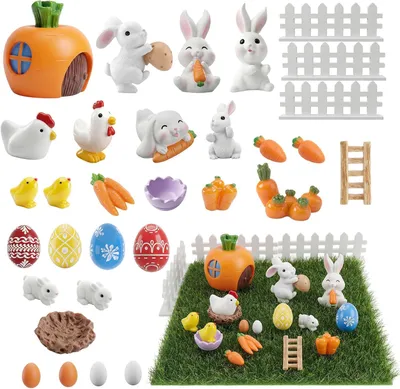 Immagine prodotto di Set di mini figure di coniglietti, composto da 32 pezzi, realizzate in resina, ideali per la decorazione pasquale