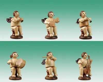 Produktbild von Holzfigur Musikantenengel 6tlg. sitzend natur ohne Krone Höhe 6,5cm NEU