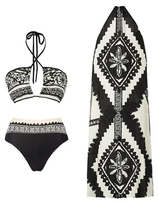 Produktbild von Retro-Bikini-Set mit Sarong-Rock - Schwarz/Weiß