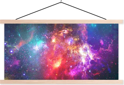 Produktbild von MuchoWow® Textilposter Farben - Sterne - Weltraum 120x60 cm mit holzfarbenen Rahmen - Klemmleiste