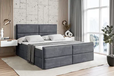 Produktbild von ALTDECOR Boxspringbett mit Fußteil, H3 Matratze und Topper - 120x200 cm - AURA-Z - Dunkelgrau Samt - Polsterbett mit Bettkasten und Lattenrost, Bett mit Stauraum