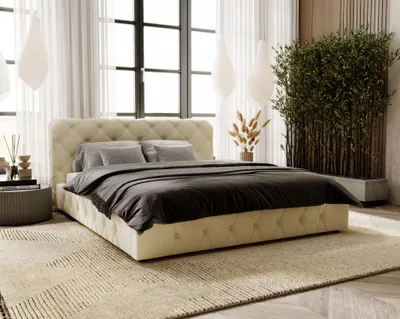 Obrázek produktu pro Elegantní čalouněná postel 140x200 MARLENE 1 s úložným prostorem - krémová