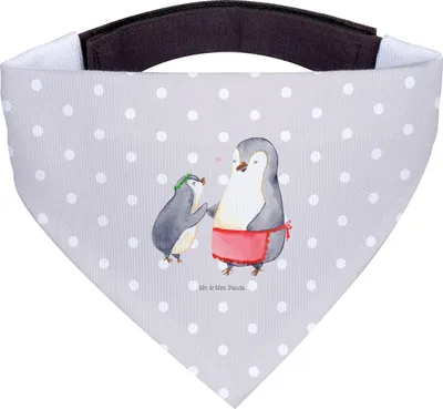 Produktbild von Mr. & Mrs. Panda Hunde Halstuch Pinguin mit Kind - Grau Pastell - Geschenk, Mom, Für, Muttertag, Vorbild Mama, Tuch, Hundehalstuch, Hund, Familie, Mutter