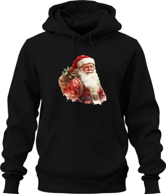 Produktbild von Weihnachtsmann Sack Stechpalme Tannenzapfen Bart Geschenk Vintage Uni Hoodie Kapuzenpullover, Schwarz, 3XL