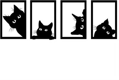 Produktbild von 4 Stück Katze Wanddeko Metall Schwarz für Wohnzimmer Schlafzimmer Café Bar - Minimalistische Wand Deko 8×12 in