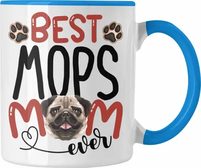 Produktbild von Trendation - Mops Mom Besitzerin Tasse Geschenk Lustiger Spruch Geschenkidee Besitzerin Mops Mama (Blau)