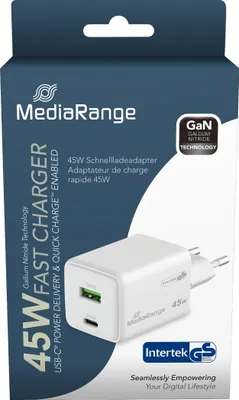 Produktbild von MediaRange Ladegerät 43W 2-Port 1x USB-A/1x USB-C GaN, weiß