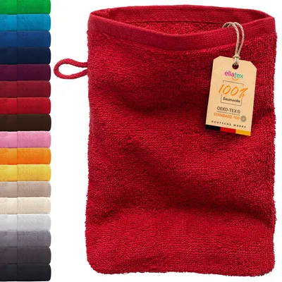 Produktbild von EllaTex PARIS Waschhandschuh 15x21 cm – 100% Baumwolle, 500 g/m² Frottier, weich & saugstark, in Farbe: Rubinrot