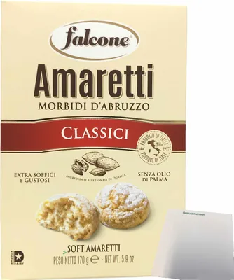 Produktbild von Falcone Amaretti Morbidi d´Abruzzo "Weiche Amaretti" (170g Packung) + usy Block