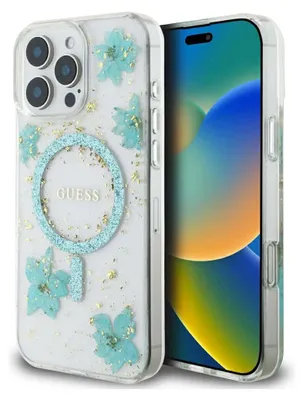 Produktbild von Guess Resin Flowers Case für iPhone 16 Pro Türkis