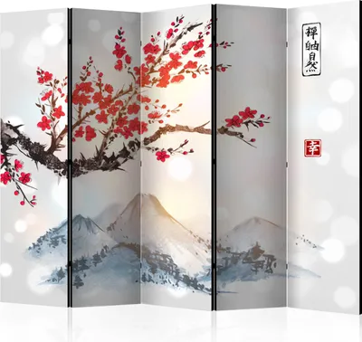 Zdjęcie produktu dla Nowość! Parawan dekoracyjny ścianka działowa ścianka działowa hiszpańska ścianka XXL CHERRY FLOWER JAPAN MOUNTAIN 225x172 cm p-B-0049-z-c