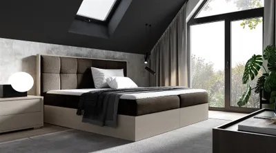 Produktbild von Boxspringbett Bett THANOS 120x200cm Nordic Teak Stoff Braun inkl. Bettkasten