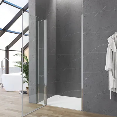 Produktbild von AQUALAVOS Duschtür Drehtür 95x187cm mit Festteil Duschablage Chromoptik 5 mm ESG