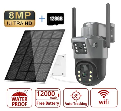 Produktbild von Überwachungskamera - Solar-WLAN-PTZ-Kamera - 4K 8 MP - Doppelobjektiv - Doppelbildschirm - Automatische Verfolgung - Für den Außenbereich - 128 GB Speicher