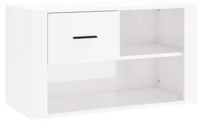 Image de Armoire à chaussures moderne avec 2 compartiments et un tiroir, en blanc brillant