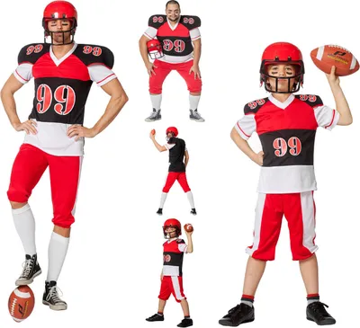 A collage of images showing different people wearing American football costumes.