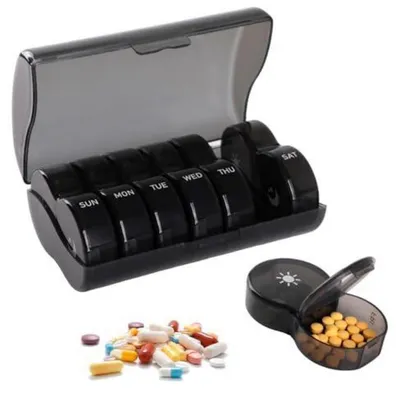 Produktbild von Tablettenbox 7 Tage Morgens Abends BPA Frei Pillendose Klein für Unterwegs Medikamentenbox 14 Tage 2 Fächer Schwarz
