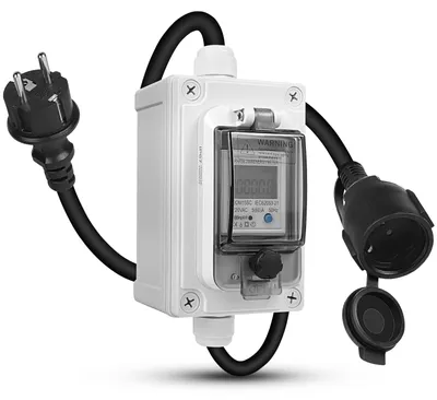 Digitaler Stromzähler 230 V IP67, Energieverbrauchsmesser mit Steckdose