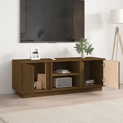 Imagen del producto de Maison Exclusive - Mueble de televisión en color miel, 110 x 35 x 40,5 cm, fabricado en madera maciza de pino