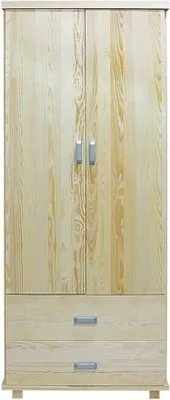 Produktbild von Kleiderschrank aus Kiefernholz Natur, 195x80x59 cm, 2 Türen, 2 Schubladen, Kleiderstange